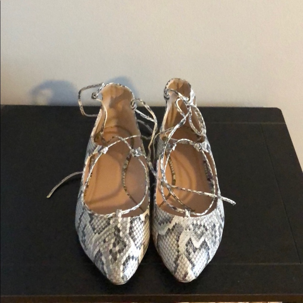 Snakeskin lace up flats size 9.5